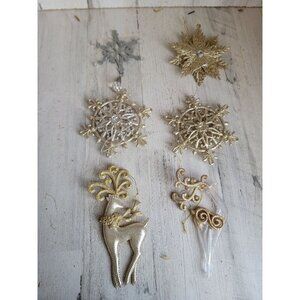 Glitter golden Snowflake reindeer ornament Xmas set